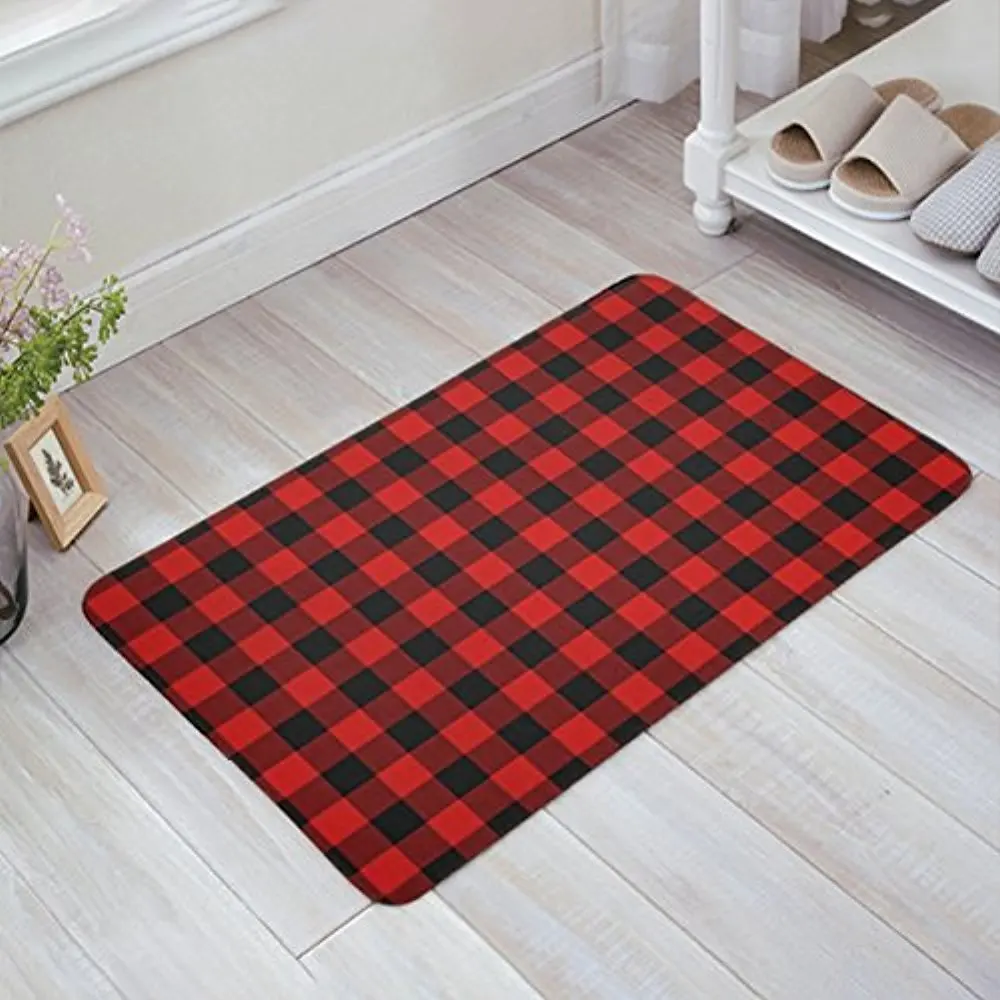 Rustic Red Black Buffalo Check Plaid Pattern Bath Mat Rugs Non slip