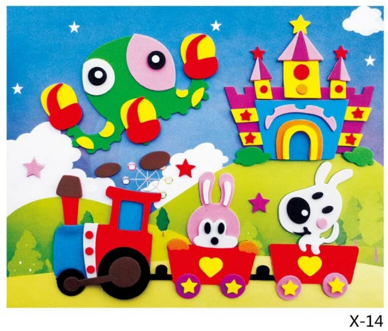 Happyxuan 20 designs/lot 21*26cm Large Eva Foam Sticker Craft Series X Cartoon Animal Educational Puzzles Kits Kindergarten Kids