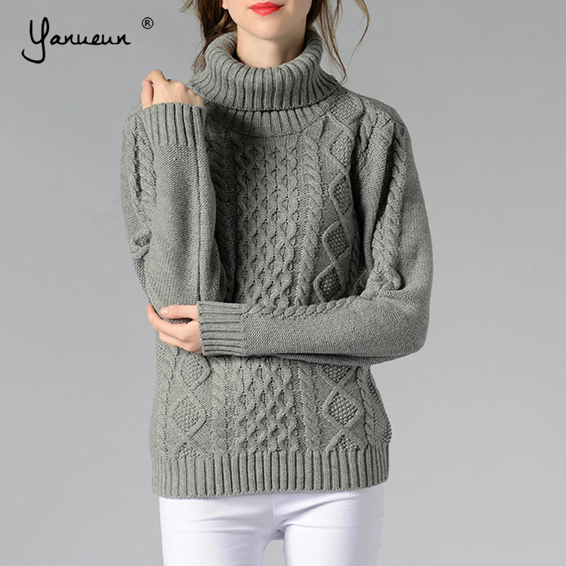 

Yanueun Women's Pullover Sweater Women Turtleneck Knitted Solid Thick Sweaters Long Sleeve Spring Autumn Winter Fashion