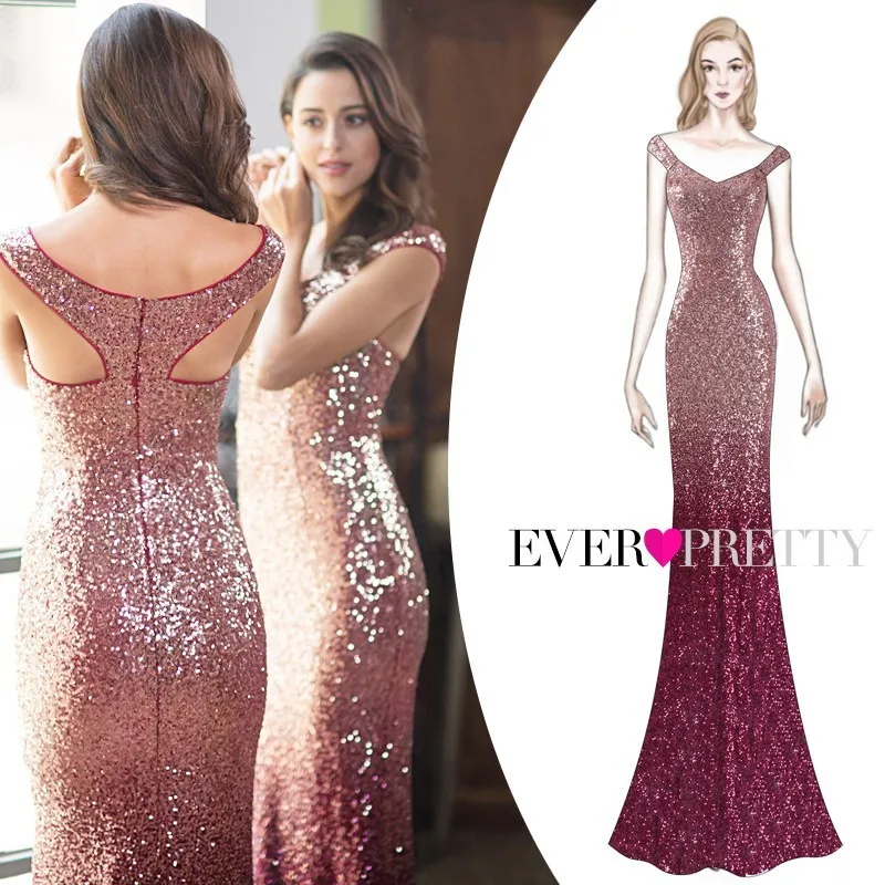 Cheap Robe De Soiree Longue Ever Pretty Cheap Little Mermaid Burgundy Red Sexy Evening Dresses Sequined Sparkle Plus Size Party Gowns