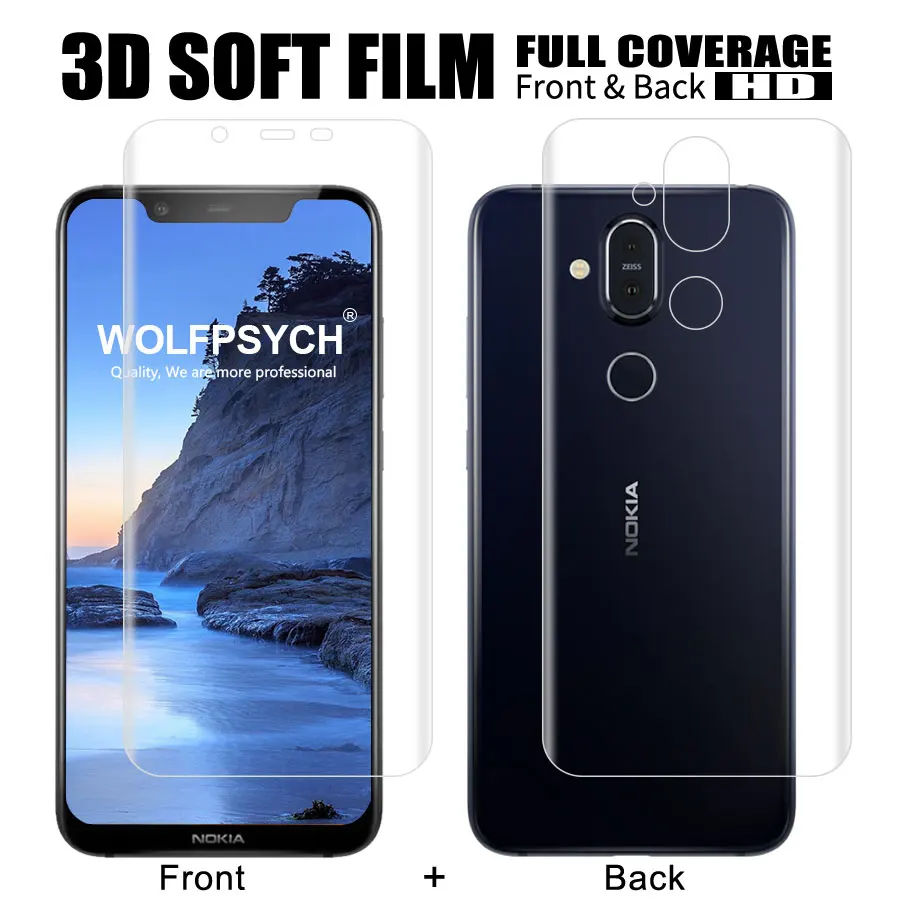 

WOLFPSYCH Front and Back Full Cover Soft Screen Protector for Nokia 7.1 6.1 Plus 6 7 8 Protective TPU Film