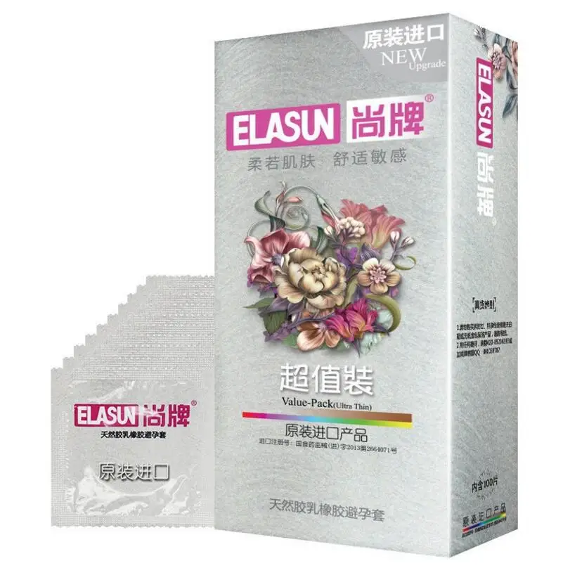 

100 pcs/pack ELASUN Ultra Thin Condoms Contraception Device Large Oil Quality Natural latex for Her Rubber Condoms For Men