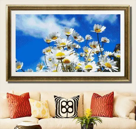 

Embroidery Package Factory Shop High Quality Cross Stitch Kits Daisy Under the Blue Sky Top Grade