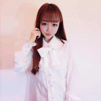 

2019 New Arrival New Wind Lolita Cute Lovely Lapel Shirt Big Bowknot Is The Spring And Autumn Period Chiffon Long-sleeved