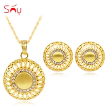 Sunny Jewelry Макси Дубай ювелирные наборы для женщин колье серьги кулон сплав Циркон круглый цветок Роскошные Дубай ювелирные изделия подарок