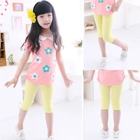 3-10years Girls Knee Length Kid Fifth Pants Candy Color Children Cropped Clothing Spring-Summer All-matches Bottoms Leggings 3