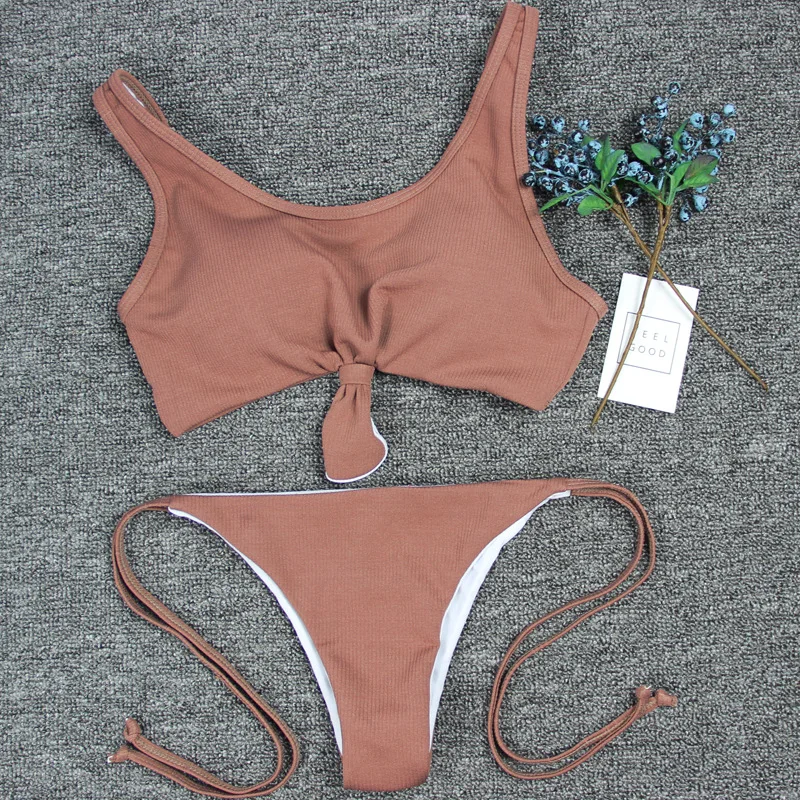 

Thong Bikini 2017 Women swim wear Sexy Bikinis for Women Solid color Padded bikinis mujer Two Pieces Girls Bathing Suit