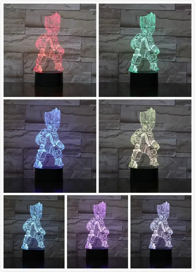 Usb 3d Led Night Light Marvel The Avengers Superheros Thor Hammer Rocket Raccoon Groot Thanos Figure Table Lamp Bedroom Neon - Испускаемый цвет: 7