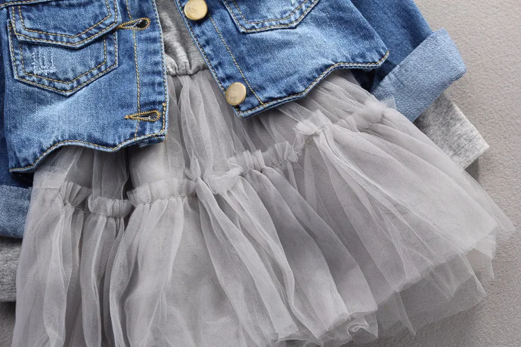 KISBINI Демисезонный для маленьких девочек джинсовый пиджак+ платье-пачка с длинными рукавами 2 шт./компл. джинсовые закрытой курткой, верхняя одежда, детское модное платье