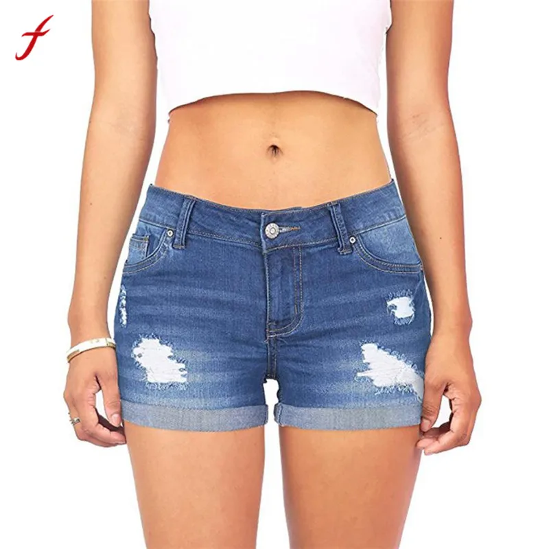 2018 New Fashion Shorts Women Low Waisted Washed Ripped Hole Short Mini Denim Comfortable Shorts