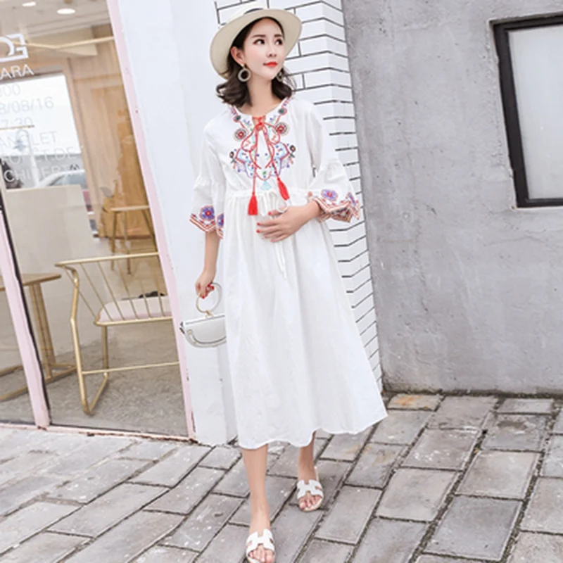 

Pregnancy skirt 2019 new national style maternity dress loose Korean embroidered dress fashion dress