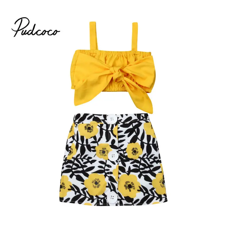 pudcoco 2019 Children Clothing Suits For Girls Clothes Kids Toddler Enfant Fille Infantis Outfits Bow-knot Crop Tops+Skirt 6M-4T | Мать и