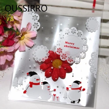 

100Pc /lot Christmas Snowman Merry Christmas Cookie Packaging Self-Adhesive Plastic Bags For Biscuits Snack Baking 10X11cm