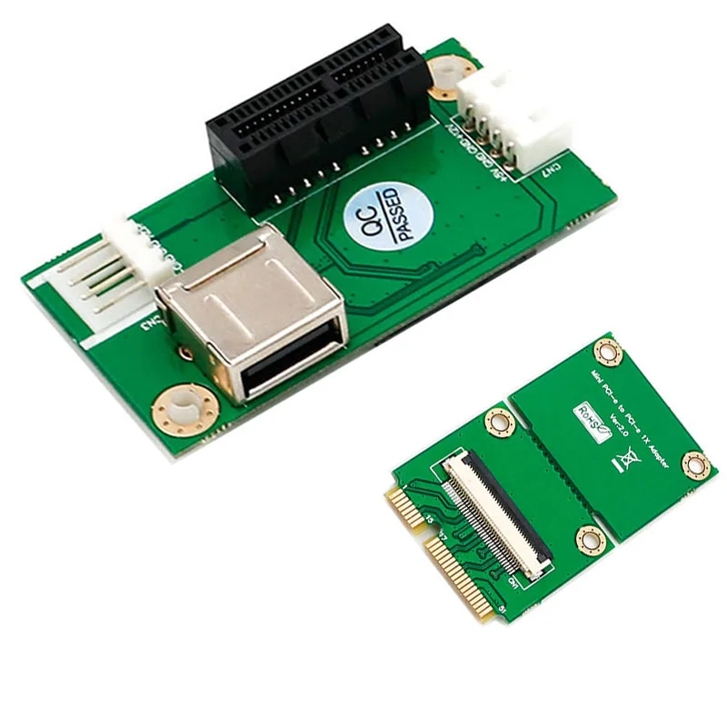 ABS 5V /12V Green Mini Horizontal Slot PCI-E Extension Line with USB Riser Card Tangxi Mini PCI-E to PCI-E 1X Extension Cable 