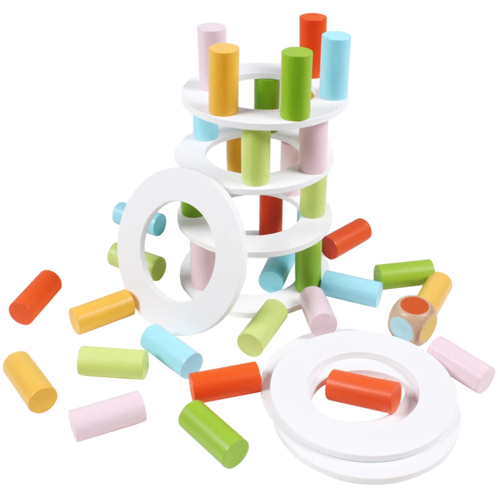 Wooden Stacking Pisa Tower Blocks Balancing Chess Board Games Playset Montessori Toy Toddlers Baby Early Sensory Training