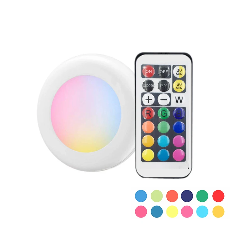 

DC5V Dimmable RGB LED Night Lights Timing Touch Sensor Wardrobe Closet Cabinet Light Upgrade Puck Lights With Remote Controller