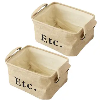 

2pcs Jute Portable Storage Basket with Handles Sundries Box Toys Holder Desktop Organizer Household Supplies (Small Size)