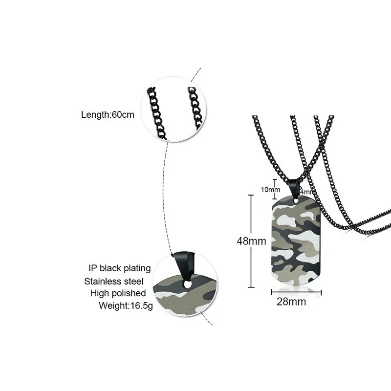 ZORCVENS крутая камуфляжная собачья бирка ожерелье для мужчин из нержавеющей стали солдат армии мужской кулон воротник ювелирные изделия