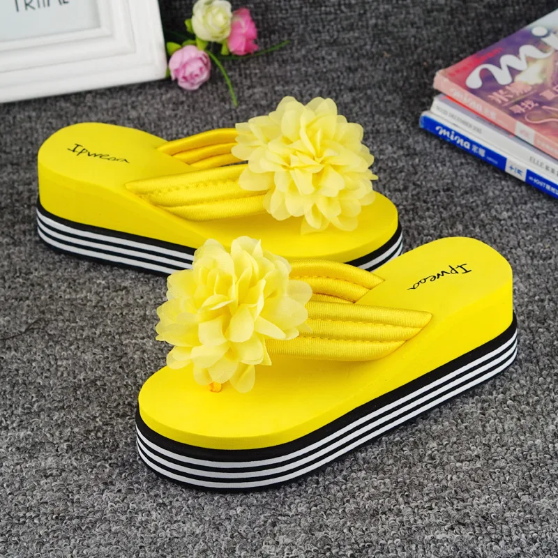 

Summer Fashion Clip Toe Flip Flops Non-Slip Wedges Beach Slippers Femme Flower Flip Flops Womens Flat Slides Sandals
