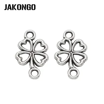 

JAKONGO Antique Silver Plated Clover Connector for Jewelry Making Bracelet Necklace DIY Handmade Craft 20x13mm 30pcs/pcs