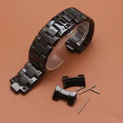 Черный керамический ремешок для часов с изогнутыми концами для aR 1400 1410 Мода Смотреть Группы ремешок браслет нержавеющая сталь Пряжка