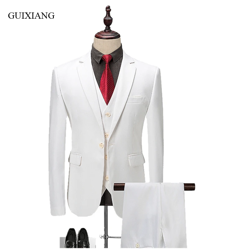 Новое поступление Стиль Для мужчин высокого класса Бутик Бизнес формальный костюм платье Высокое качество белый костюм-тройку пиджаки