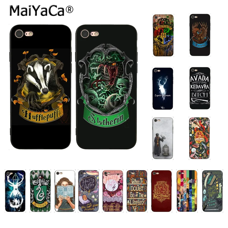 

MaiYaCa For iphone 7 6 X Case Harry Potter Gryffindor Hufflepuff Ravenclaw Slytherin Phone Case for iPhone 8 7 6 6S Plus X 5 SE