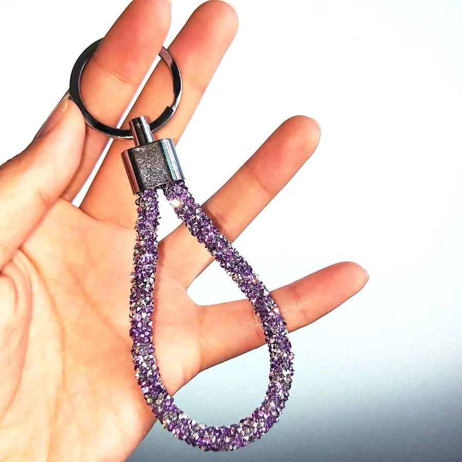 

New Trend Crystal PU Leather Rope Keychain Key Ring Jewelry For Women Men Gift Car key Chain Bag Pendant Candy Colors Keyring