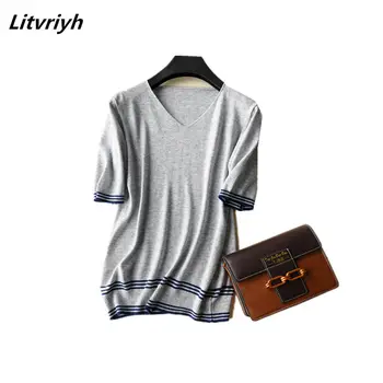 

Litvriyh autumn women sweaters and pullovers v-neck cashmere sweater women pullover female knitted short sleeve knitted clothing