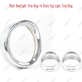 

7Inch Black /chrom Headlight Trim Ring 4.5Inch Black/Chrom Fog Light Trim Ring For Ha rley Touring Road King Electra Glide