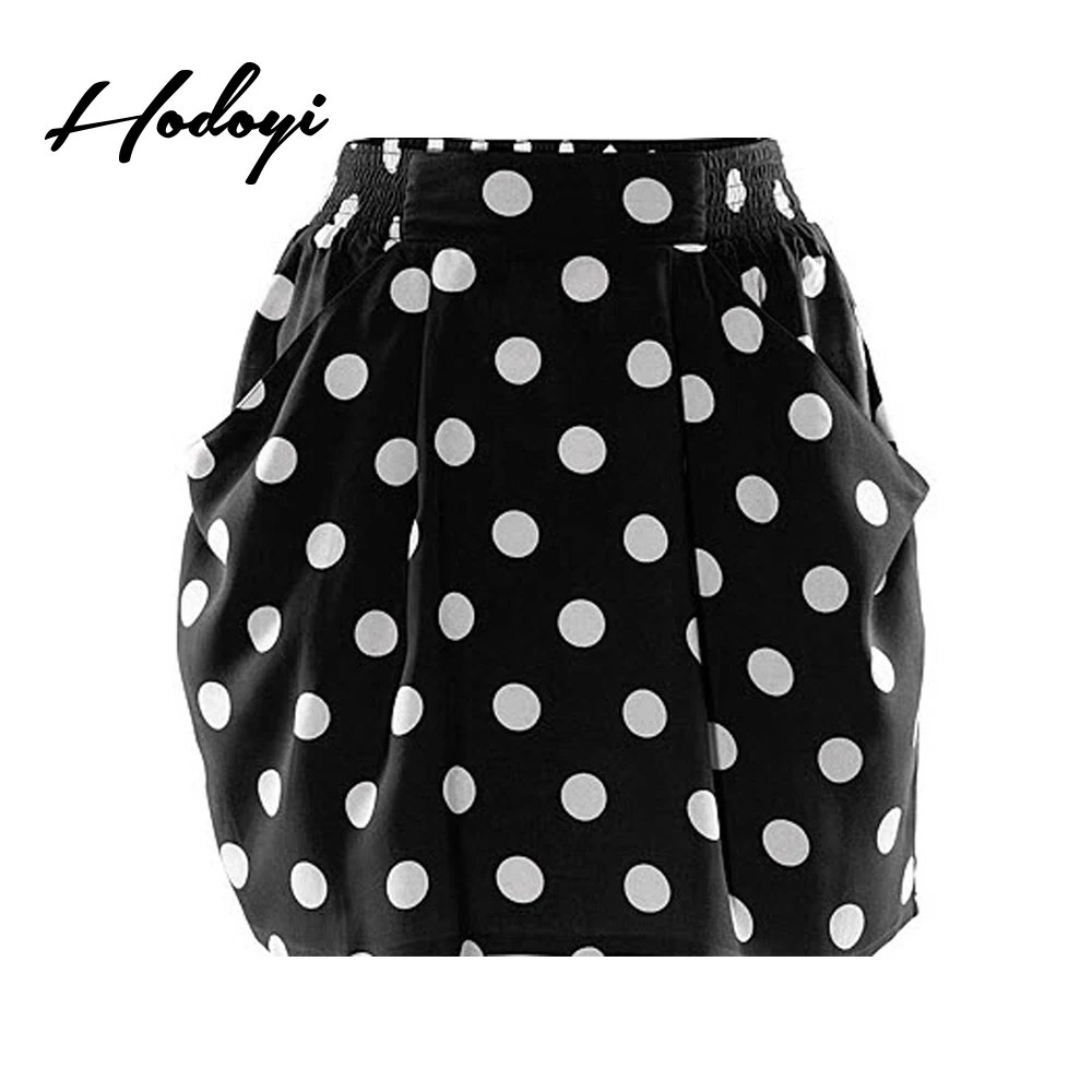 Hodoyi Fashion Women Skirts Summer High Waist White Polka Dot Mini