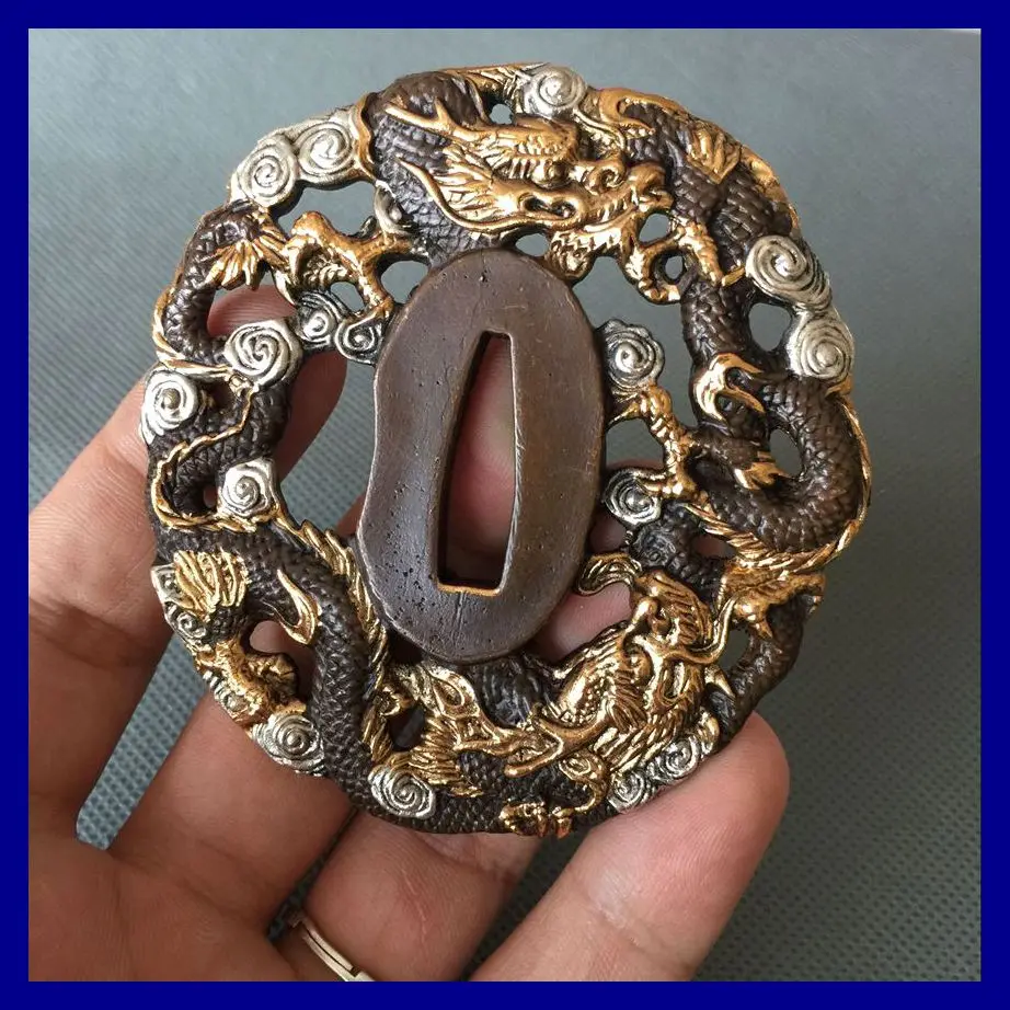 

High Quallty Copper Gilt Tsuba Hand Guard for Japanese Sword Samurai Katana or Wakizashi Exquisite Sword Fitting