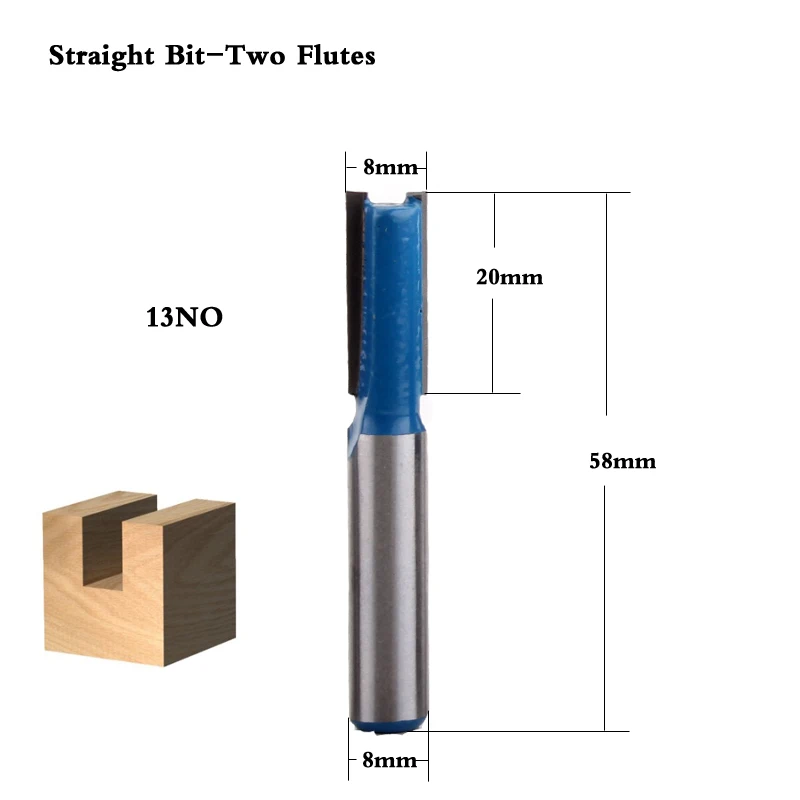 1-9 шт 8 мм хвостовик высокое качество прямой/Dado маршрутизатор Набор бит 6,8, 10,12, 14,18, 20 мм Диаметр древесины режущий инструмент-Chwjw - Длина режущей кромки: 2NO(D8mm)
