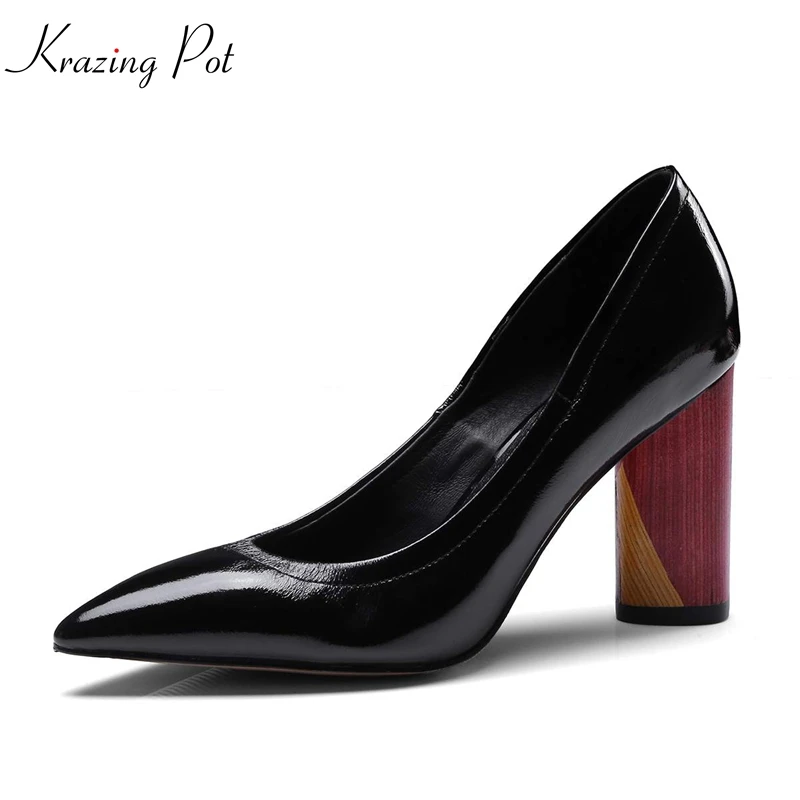 

Krazing pot 2018 patent leather fashion brand shoes pointed toe high heels women pumps office lady European style slip on L96