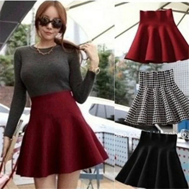 New Ladies Plain Stretch Band Flared Skater Women Party Skirts Plus Size