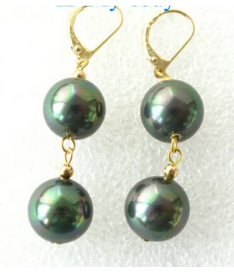 

12mm Tahitian Black Peacock Sea Shell Pearl Earring >Lovely Fine Nobility Lady's Women's Earrings