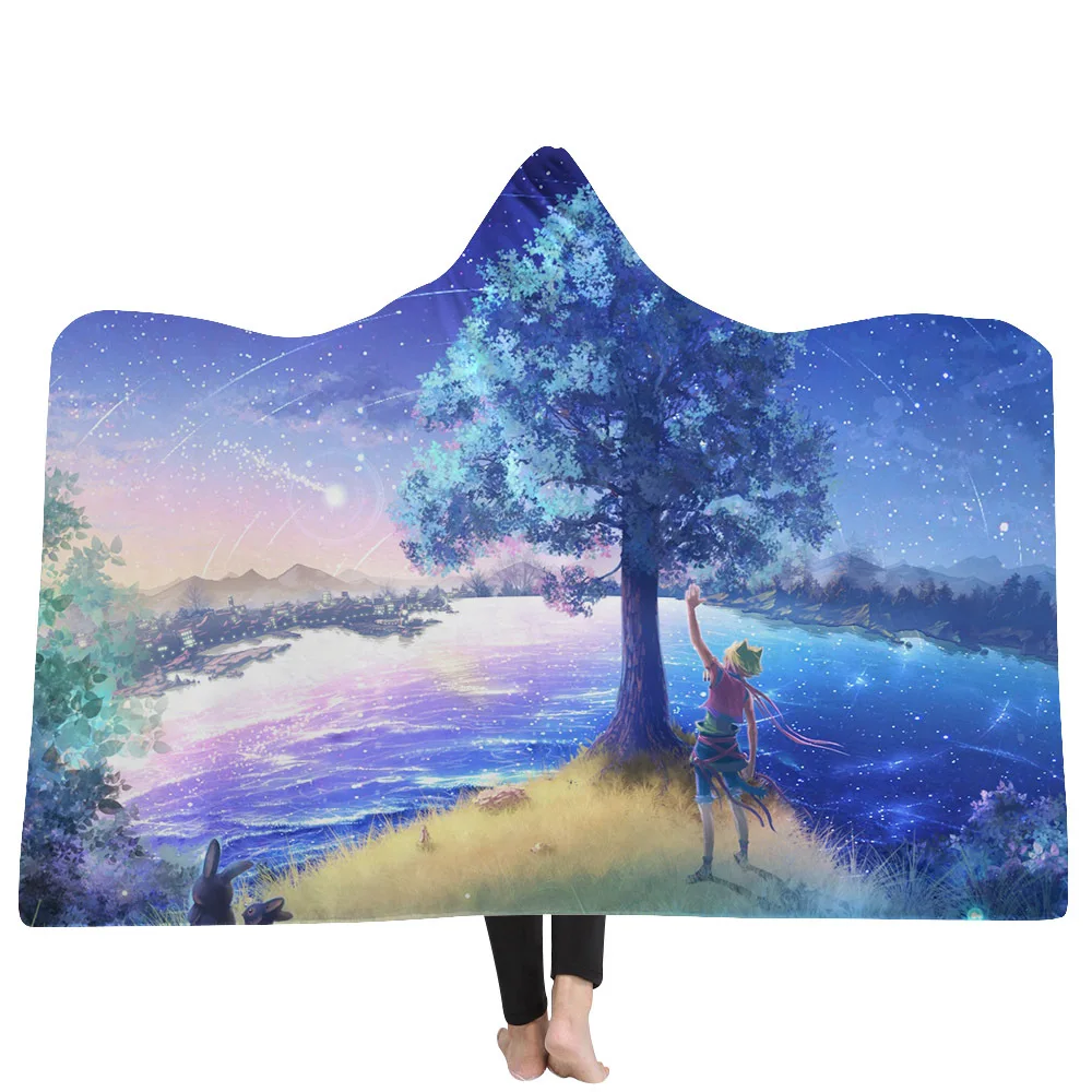 

Fantasy Forest Series Hooded Blanket Lotus Mandala Sherpa Fleece Throw Blanket with Hat Galaxy Constellations Wearable Blanket