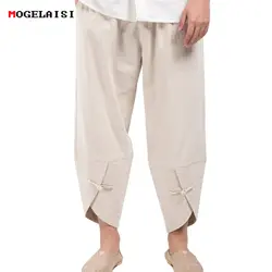 MOGELAISI Для мужчин штаны с эластичной резинкой на талии 68-102 см Кристиан одноцветное белье хлопок брюки боты льняные брюки лодыжки Длина брюки