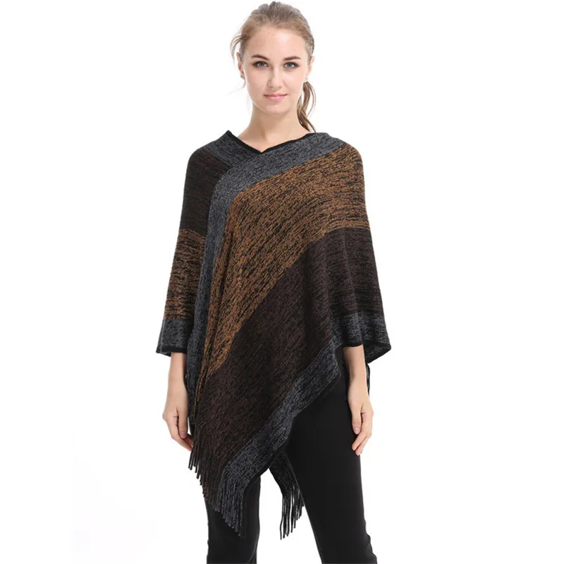 2020 Новое Женское Полосатое пончо накидки вязаный шарф женское Модное пуловер с