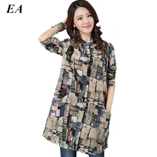 2016 linen big blouse shirt female ladies Long Sleeve Casual Blouse Plus Size women Casual Style Cotton Shirts