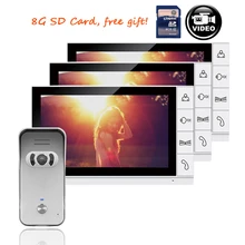 ENVÍO de la Nueva 9 “Grabador de Pantalla a Color Video de La Puerta teléfono Intercom Kit + Cámara Impermeable Al Aire Libre + 3 Monitores Blanco + 8G SD