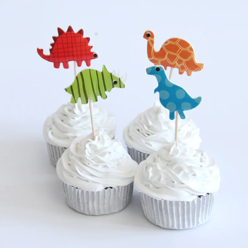 

24pcs/lot Dinosaur Theme Cartoon Party Supplies Cupcake Topper baby shower Kids Boy Birthday Party cake Decorations cake topper