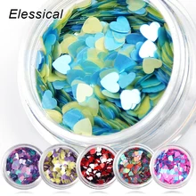 Беззеркальные 6 бутылок Красочные любящее сердце Блестки для ногтей Акриловые порошки Маникюр гвоздь блестки бутылки украшения для ногтей WY937