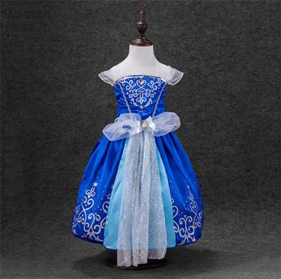 Модное платье принцессы для девочек; платья Золушки, Белоснежки; праздничное платье для маленьких девочек на День рождения; Vestido; Детский карнавальный костюм; одежда - Цвет: Синий