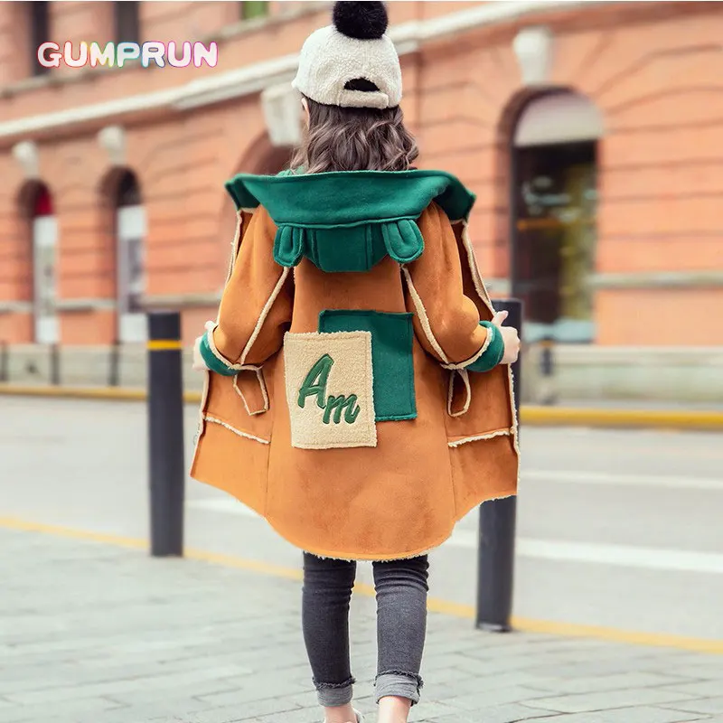 

Fashion Winter Girl Clothing Stitching Deer Velvet Hooded Coat Thickening Girls Clothes Comfortable Warm Autumn Children clothes