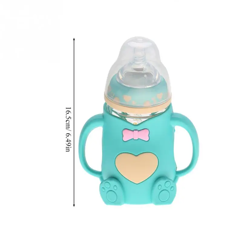 Портативная бутылочка для кормления новорожденных, термостойкая силиконовая бутылочка для кормления младенцев с ручками - Цвет: Зеленый