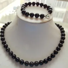 Ювелирные изделия из натурального жемчуга, 10 мм,, черный, Южная раковина, морской жемчуг, ожерелье, браслет, 18 ''7,5'', AAA бусины, Свадебный серебряный крючок