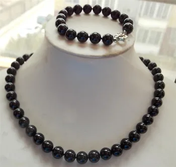 

natural pearl jewelry 10mm Hot Black South Shell Sea Pearl Necklace Bracelet 18'' 7.5'' AAA beads Bridal hook