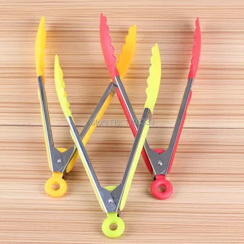 100pcs Useful Silicone Cooking Salad Serving BBQ Tongs Stainless Steel Handle Utensil 8 Free Shipping