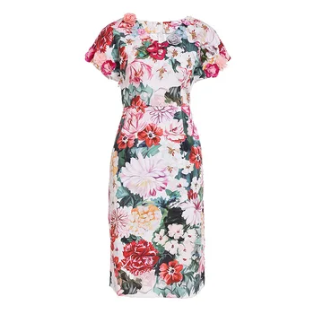 

Heavy Beaded Women Flower Appliques Dress Fashion V-Neck Sheath Dresses D4039